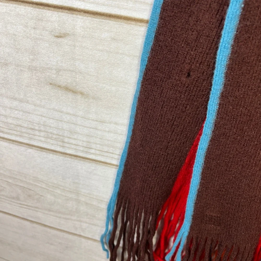 BOSS Hugo Boss‎ Men's Wool Striped Scarf Brown Red Blue Fringe